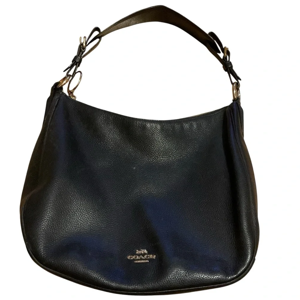 Coach Black Leather Hobo Bag with Crescent Silhouette‎